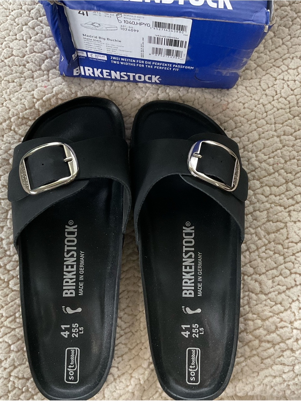 Birkenstock Madrid Big Buckle Matte Black Sandals New In Box sz 41